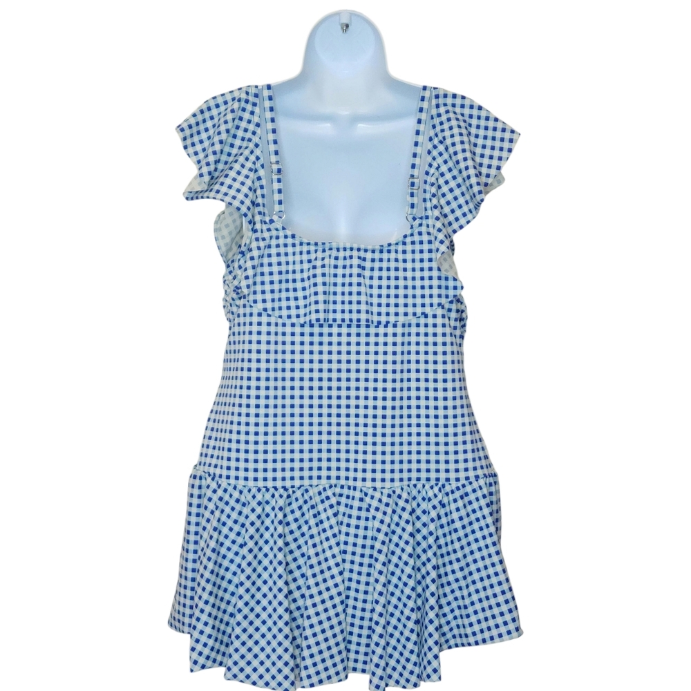 Simply Slim swim dress womens off shoulder ruffle blue gingham sz 2x - Picture 4 of 13